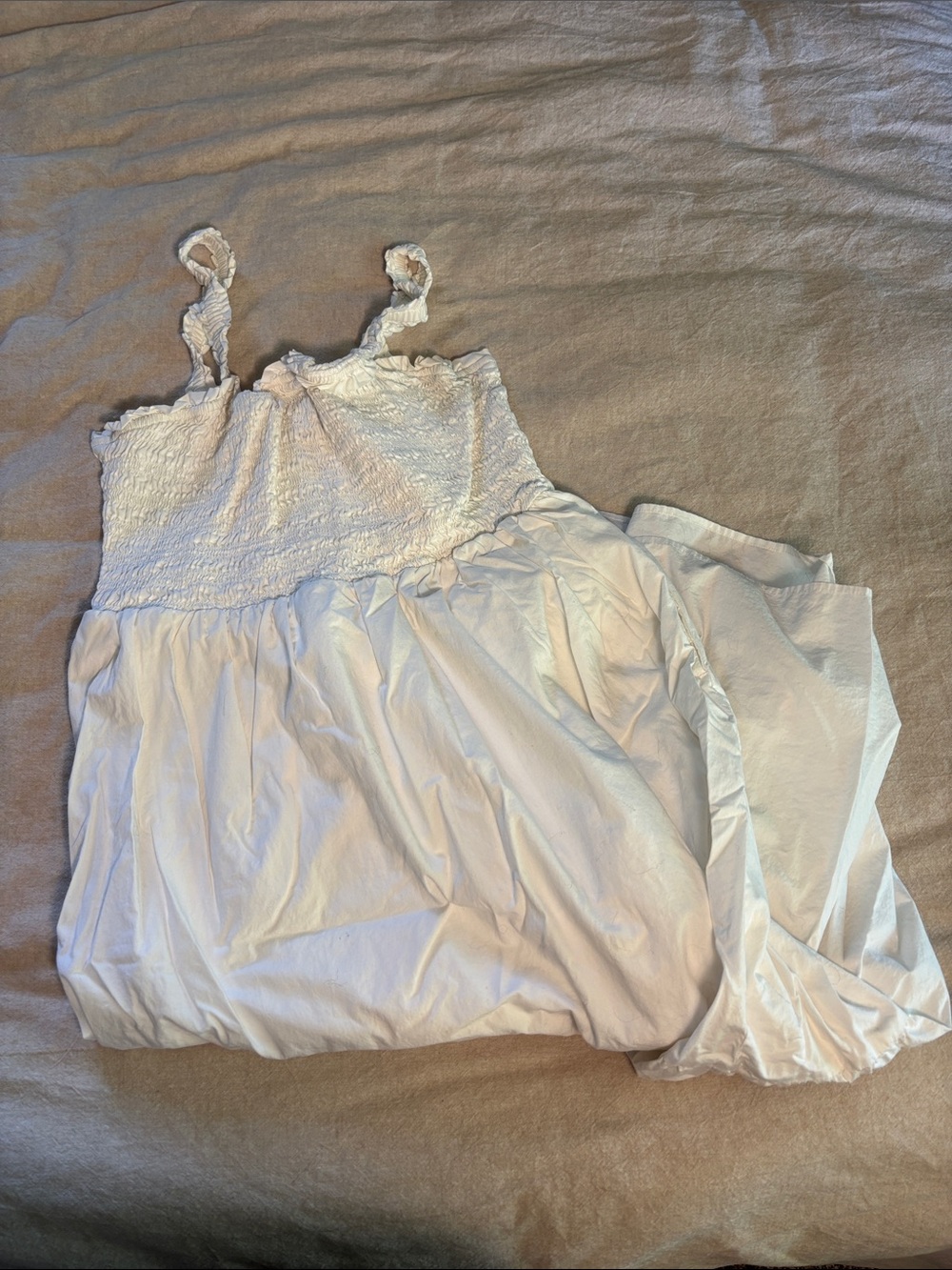 White Smocked Maxi Dress with pockets